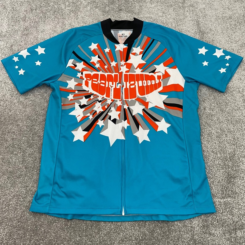 Pearl Izumi Cycling Jersey Mens XL Teal Starburst Graphic Full Zip Retro Biking